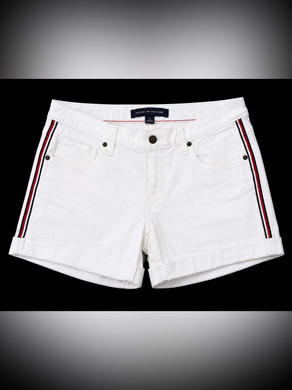 Tommy Hilfiger White Shorts Side Stripe Preppy Coastal Y2K Cuffed-Sz 6